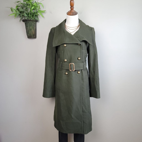 BCBGMaxAzria Jackets & Blazers - BCBGMaxAzria S Trench Peacoat Wool Cashmere Long Olive Green Coat Jacket BCBG